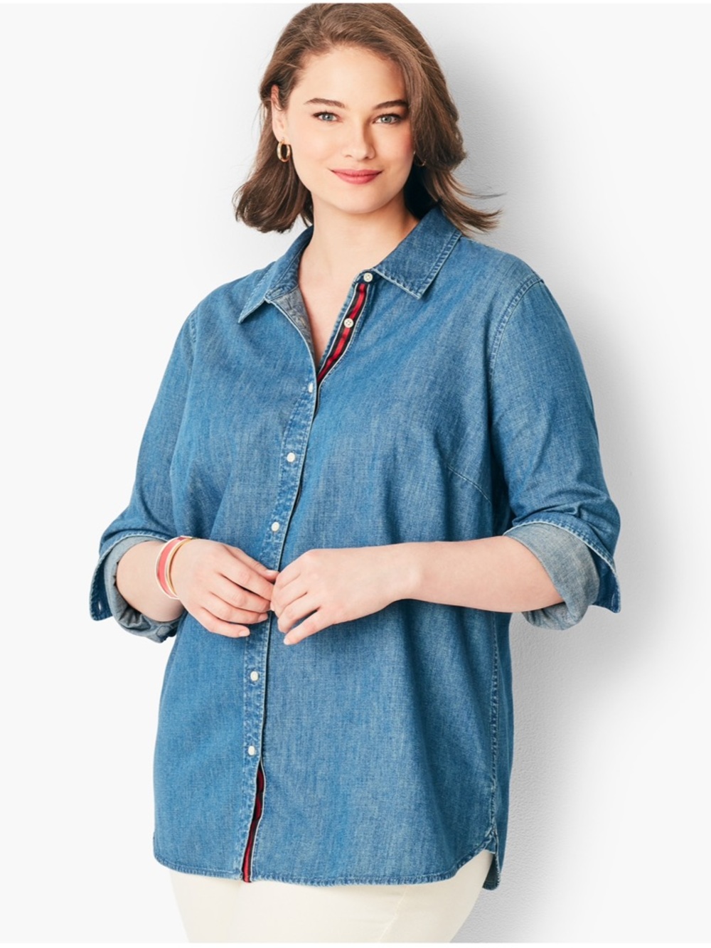 Talbots Denim Button Up Shirt Contrast Trim 3X Long Sleeve